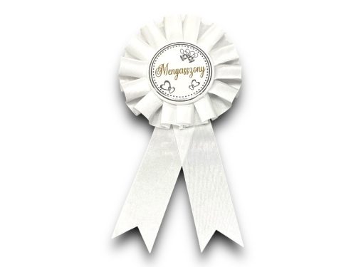 Menyasszony – Fehér rozettás lánybúcsús kitűző