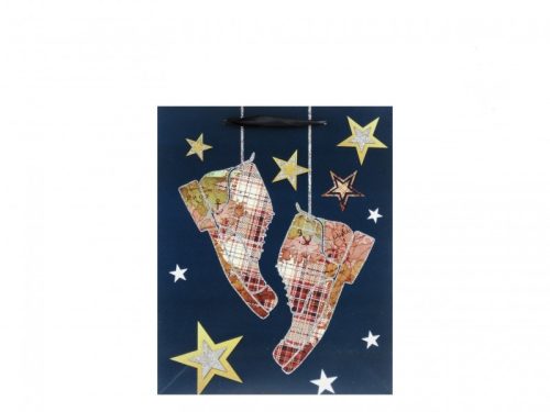 Térképes Csillagos Ajándéktasak – Glitteres Nagy Méret (26×10×32 cm)