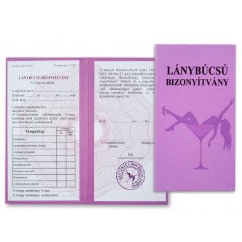  Lánybúcsú Bizonyítvány – vicces oklevél menyasszonyoknak