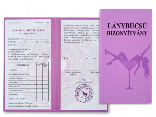 Lánybúcsú Bizonyítvány – vicces oklevél menyasszonyoknak