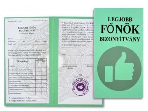 Legjobb Főnök Bizonyítvány – Zöld oklevél formában