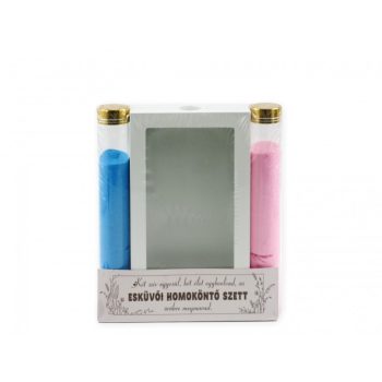   Esküvői homoköntő szett – rózsaszín és kék homokkal, emlékkerettel