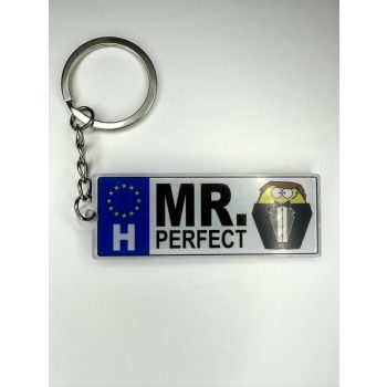 „Mr. Perfect” vicces rendszámtábla kulcstartó
