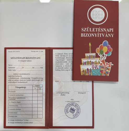 „Boldogságbizonyítvány – Születésnapi Ajándék Oklevél”