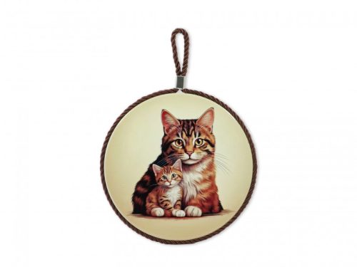 Cica és kiscicája kerámia edényalátét – 17×19 cm