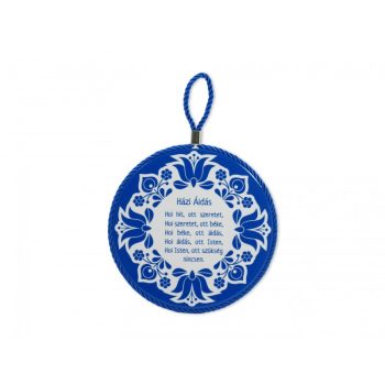   Házi áldás mintás kerámia edényalátét – kék-fehér – 17×19 cm
