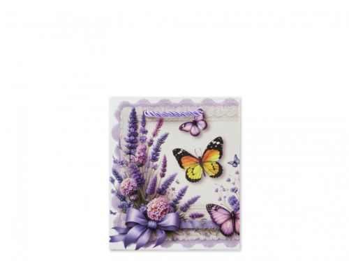 Levendulás Pillangós Ajándéktasak – Elegáns Dísztasak (12×6×14 cm)