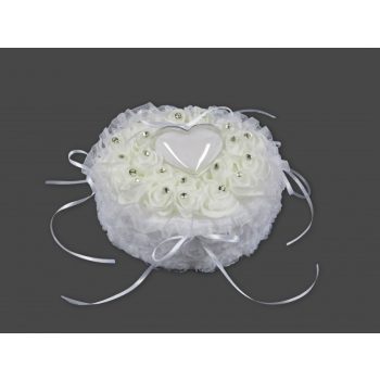   Romantikus rózsás gyűrűtartó párna szív díszítéssel (18 cm)