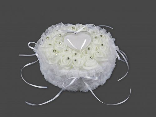 Romantikus rózsás gyűrűtartó párna szív díszítéssel (18 cm)