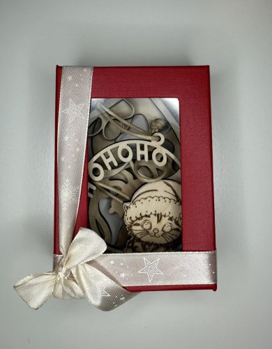 Állatbarát Karácsony – Kézműves fa dísz szett díszdobozban (4 darabos)