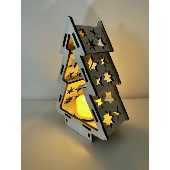   Ragyogó Karácsonyfa - 3D-s Lézervágott Fenyő Mécsestartó LED-del