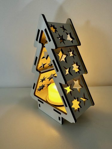 Ragyogó Karácsonyfa - 3D-s Lézervágott Fenyő Mécsestartó LED-del