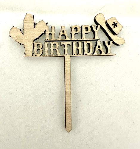 "Happy Birthday" Vadnyugati Stílusú Lézervágott Fa Tábla