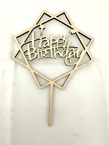 "Happy Birthday" Csillagformájú Lézervágott Fa Tábla
