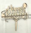"Happy Birthday" Lézervágott Fa Tábla Lufikkal és Csillagokkal