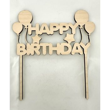 "Happy Birthday" Lézervágott Fa Tábla Lufikkal