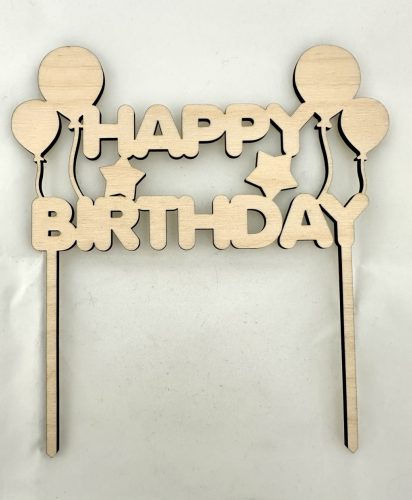 "Happy Birthday" Lézervágott Fa Tábla Lufikkal