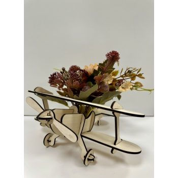 Pilóta Dekor – Lézervágott Fa Repülőgép Virágtartó