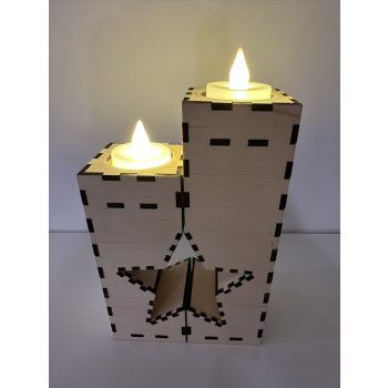 Csillagfény Duo – Kézműves fa mécsestartó LED-del