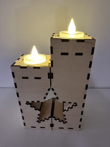 Csillagfény Duo – Kézműves fa mécsestartó LED-del