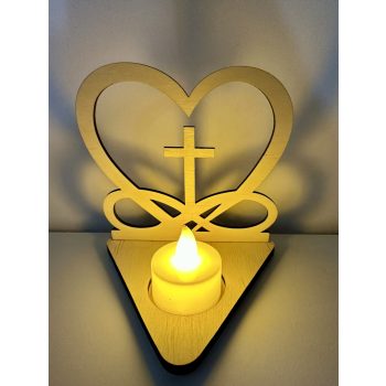 Örök fény – szív és kereszt motívumos mécsestartó