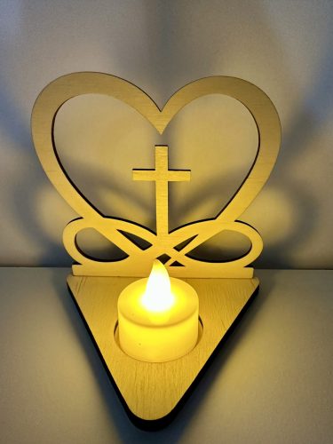 Örök fény – szív és kereszt motívumos mécsestartó