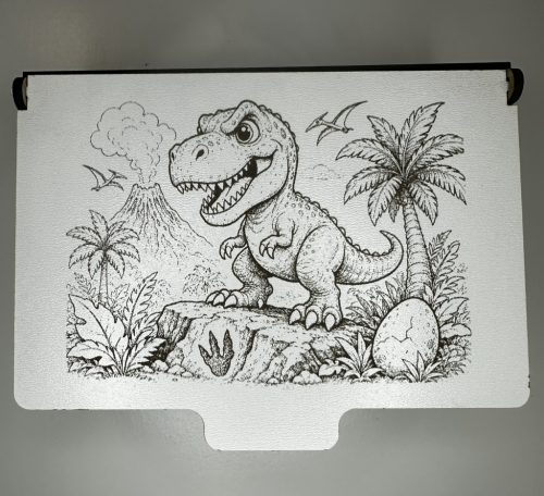 Dinoszauruszos fa puzzle gravírozott díszdobozban – 64 darabos
