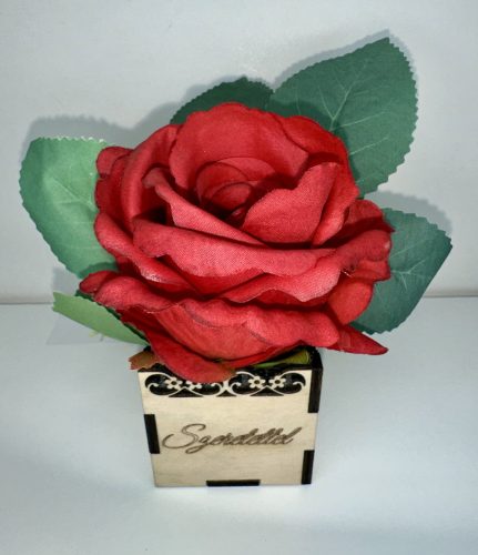 Piros Örök Rózsa – Szeretettel fa díszdobozban