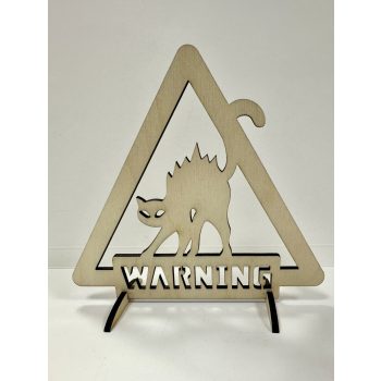 Lézervágott "WARNING" macskás fa dekoráció