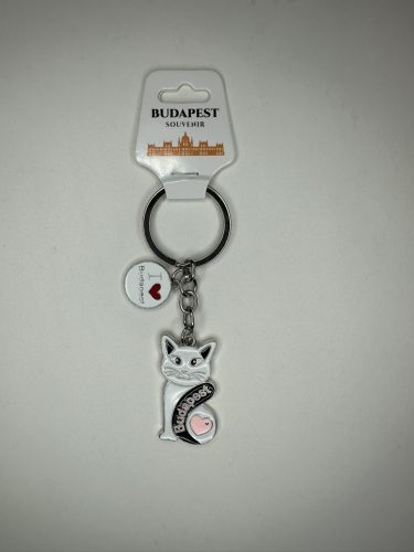 Budapesti Cica – fém kulcstartó szívecskével
