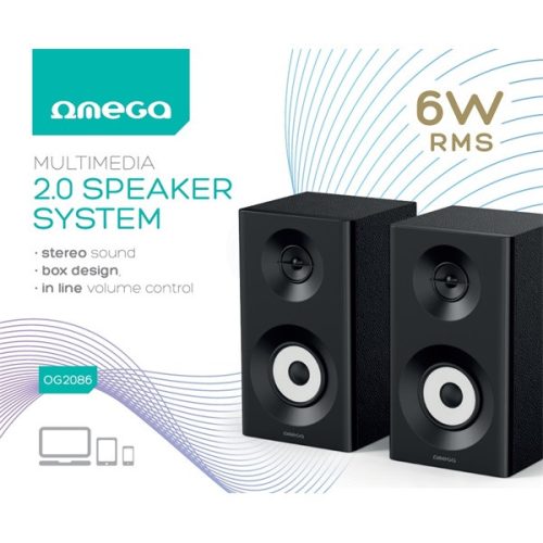 OMEGA Hangszóró 6W, sztereo 2.0, torony, RMS, 3,5mm jack, USB, fekete