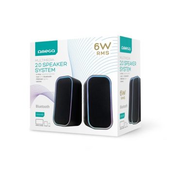   OMEGA Hangszóró 6W, sztereo 2.0, torony, Bluetooth, RMS, RGB, 3,5mm jack, USB, fekete