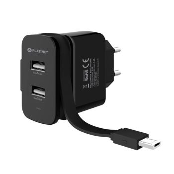 PLATINET Fali töltő, 2x USB, Micro USB kábellel