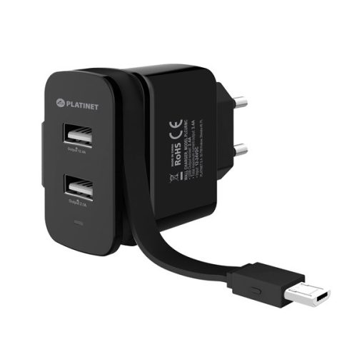 PLATINET Fali töltő, 2x USB, Micro USB kábellel