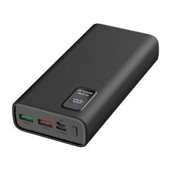   PLATINET Power Bank hordozható töltő 20000mAh, 2 USB, QC 3.0, LED kijelző, fekete