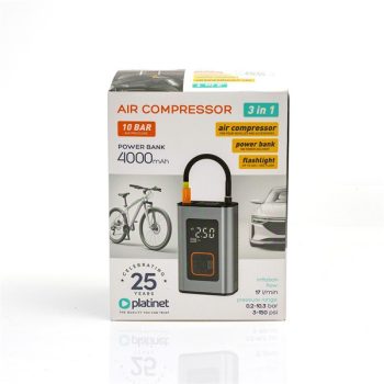   PLATINET Kompresszor, pumpa, autógumi-kompresszor, LED lámpával, 10 Bar, 4000 mAh, akkumulátoros, szürke