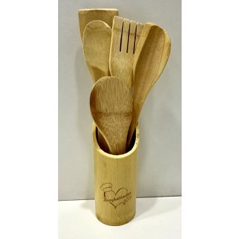   Konyhatündér – 5 részes bambusz konyhai eszközkészlet gravírozott tartóban