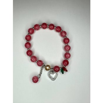   Rózsaszív – Elegáns pink gyöngy karkötő szív medállal