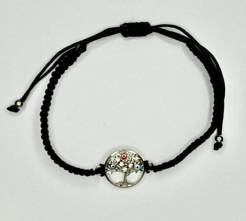 Életfa és Szem Amulett Zsinóros Karkötő – Fekete, Állítható