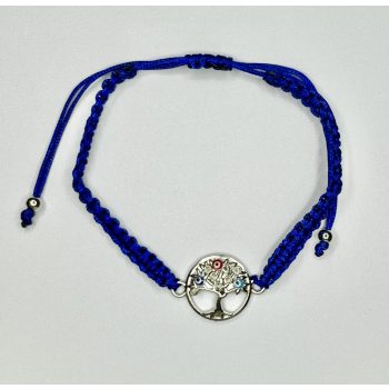   Életfa és Szem Amulett Zsinóros Karkötő – Kék, Állítható