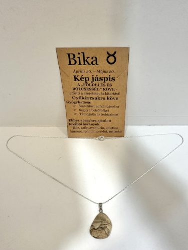 Bika Bölcsessége – Kép jáspis nyaklánc horoszkópkártyával