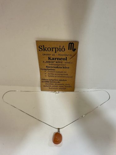 Skorpió Sikerenergiája – Karneol ásvány nyaklánc horoszkópkártyával