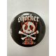 „Shocker” kitűző – Lángoló koponya, horrorpunk életérzéssel